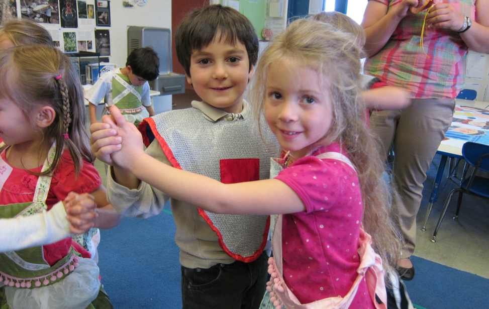 Kindergarten students dancing on Valentine's day